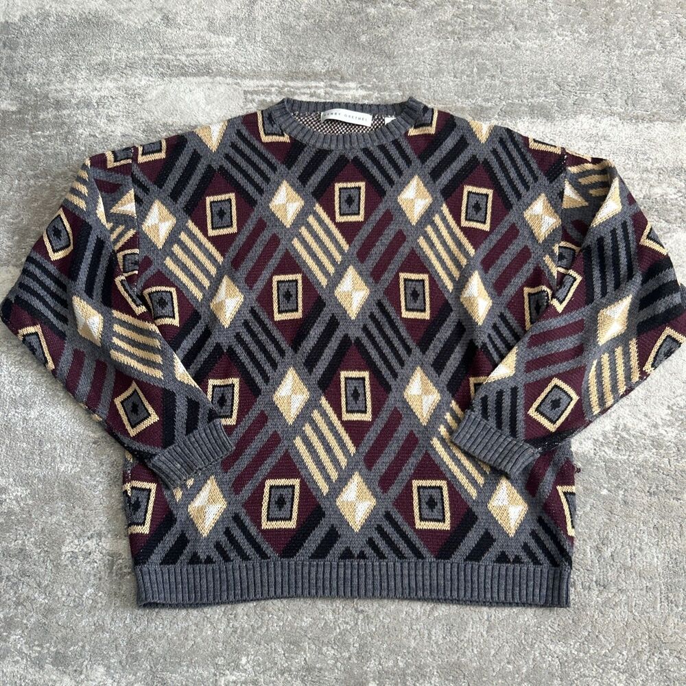 Henry Grethel Sweater Mens Medium Harry Potter Vibes Maroon Tan Black Cotton